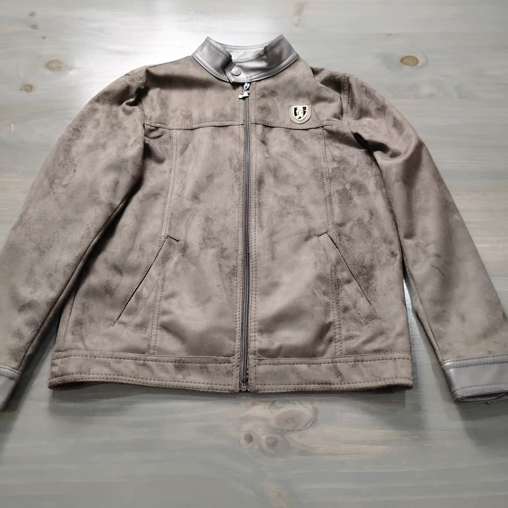 A. Collezioni Italia Faux Suede Leather Full Zip Moto Jacket Men Small Brown EUC